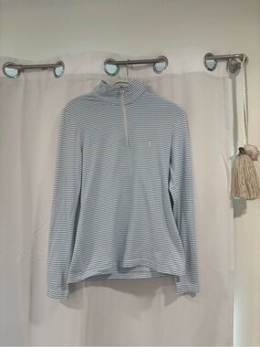 Striped Quarter-Zip Long Sleeve Top - Light Blue/White